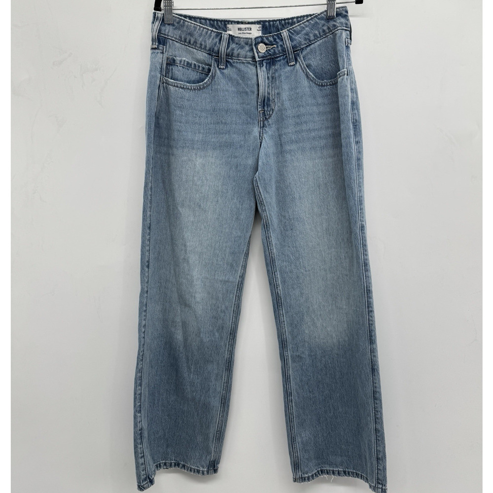 Hollister Women's Low-Rise Baggy Jeans Sz 27 R Blue Light Wash Grunge Y2K